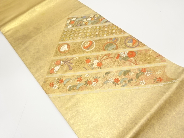 JAPANESE KIMONO / ANTIQUE FUKURO OBI / SILK / WOVEN FLOWER & TREASURES